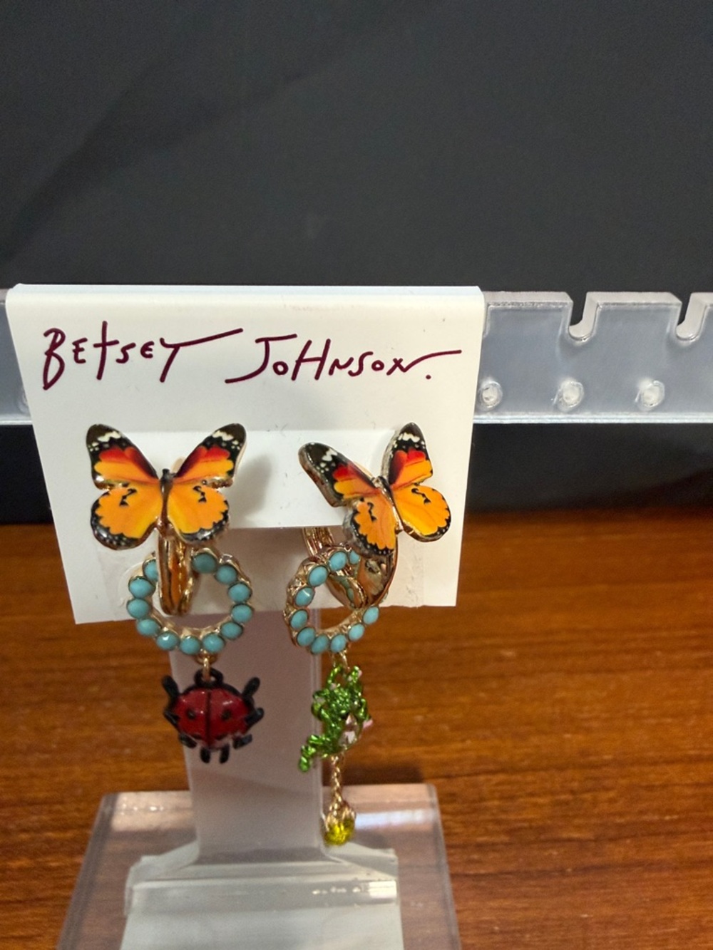 Betsey Johnson Butterfly Hoop Earrings - Yellow & Turquoise - Picture 4 of 4